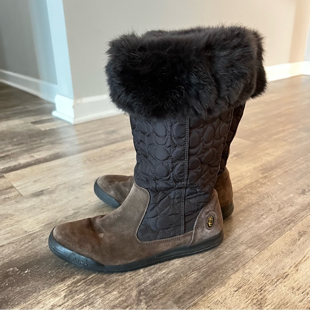Coach Talen Boots with Monogram Quilting Suede and Genuine Rabbit Fur Trim - Picture 6 of 13